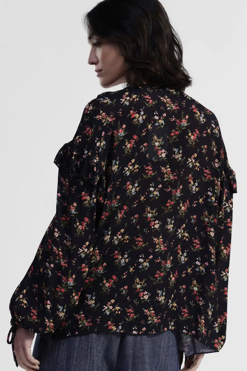 Blusa ampia con stampa floreale e balze miniatura 3