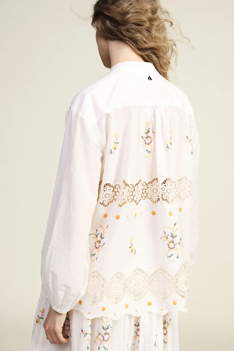 Blusa ampia ricamo floreale inserti pizzo miniatura 3