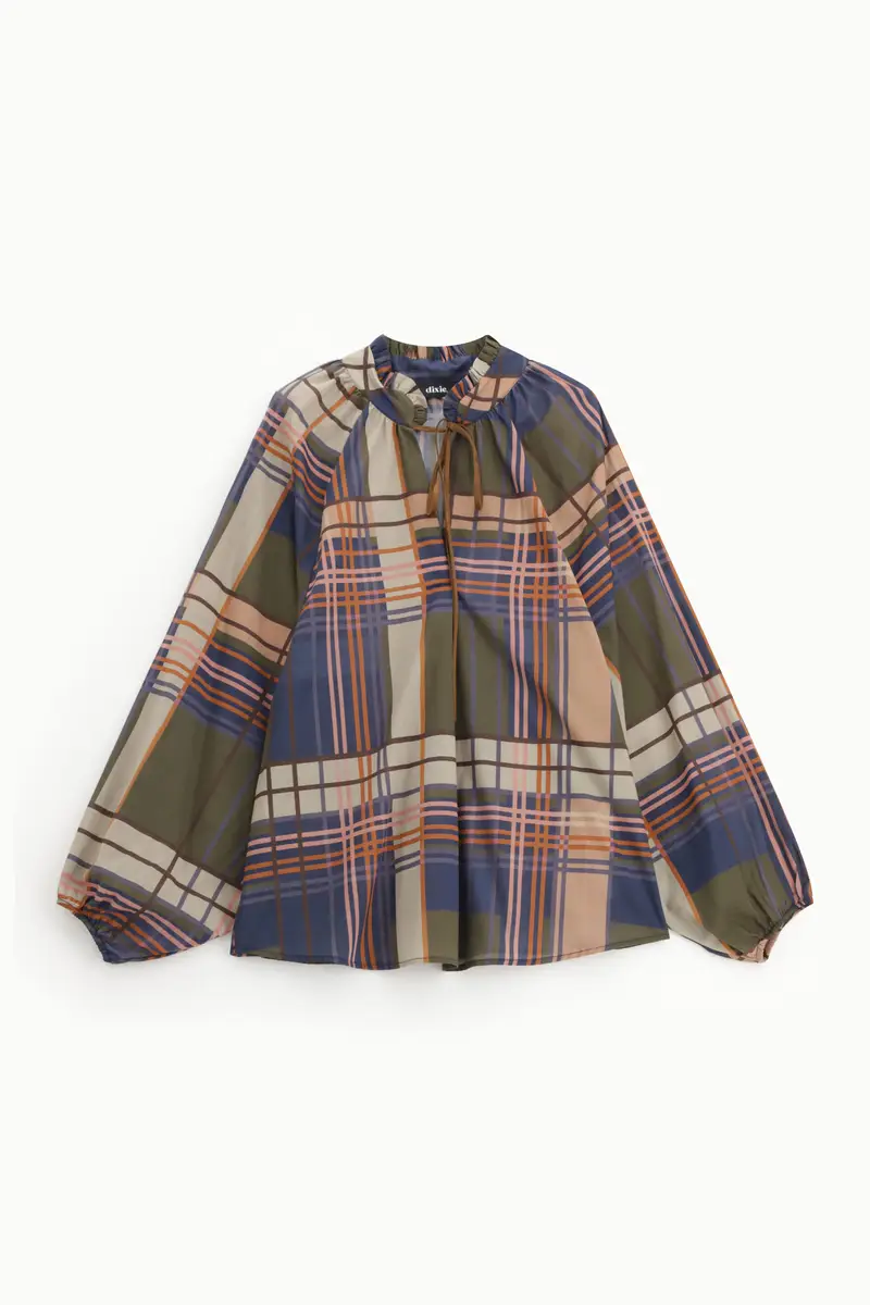 Blusa ampia stampa a quadri con maniche lunghe