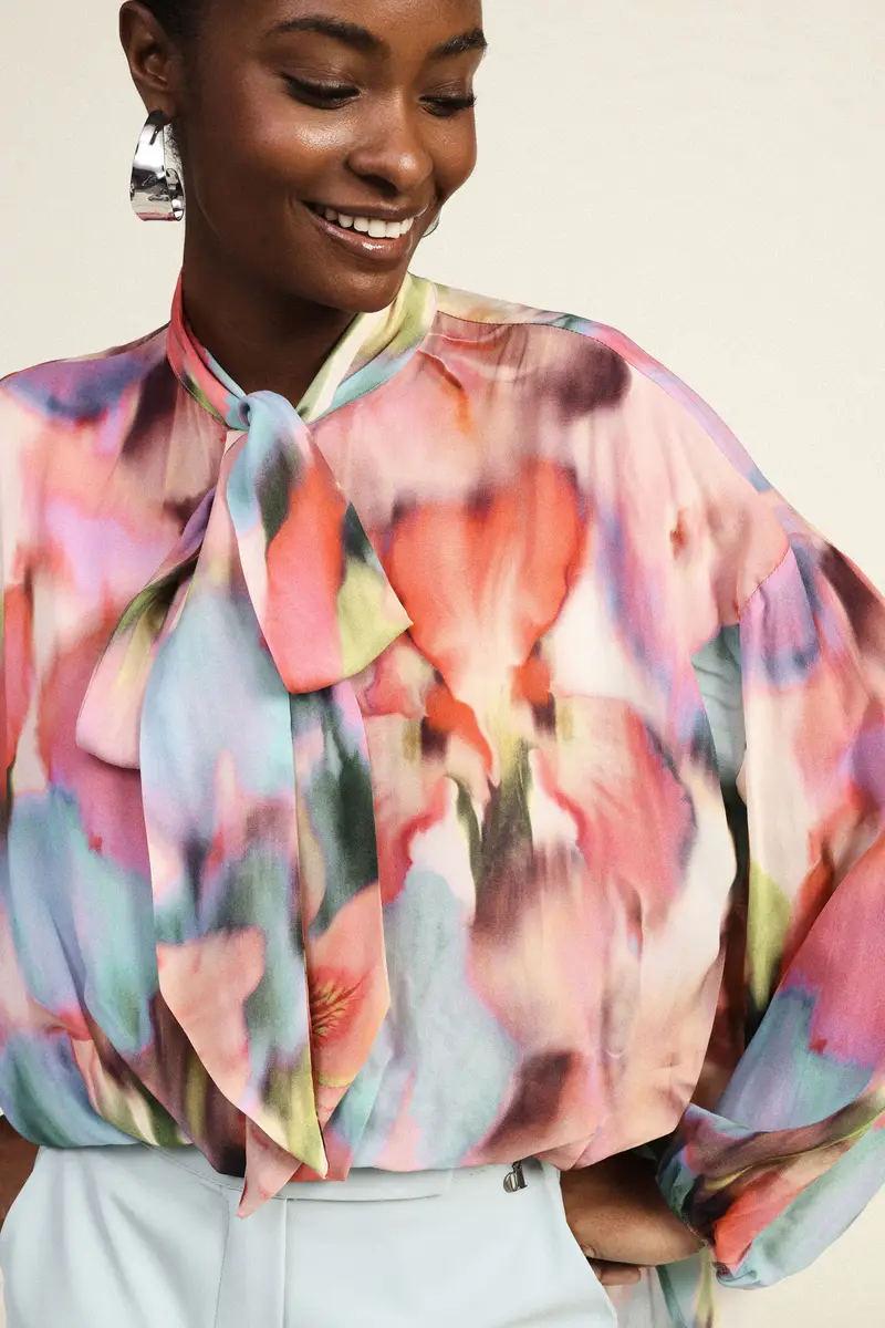 Blusa ampia stampa floreale maniche lunghe miniatura 2