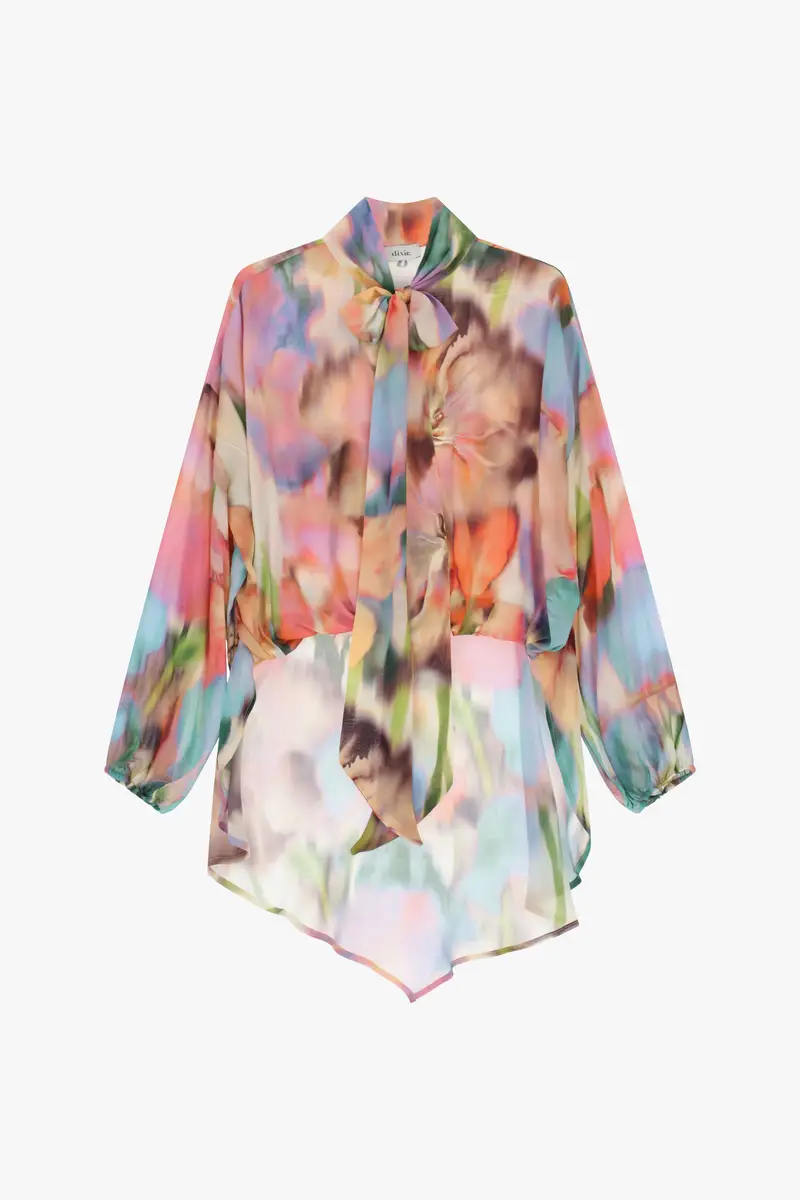 Blusa ampia stampa floreale maniche lunghe