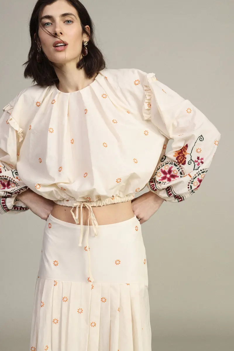 Blusa ampia stampa floreale maniche ricamo miniatura 2