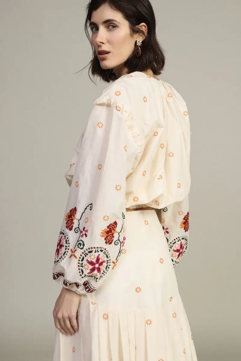 Blusa ampia stampa floreale maniche ricamo miniatura 3