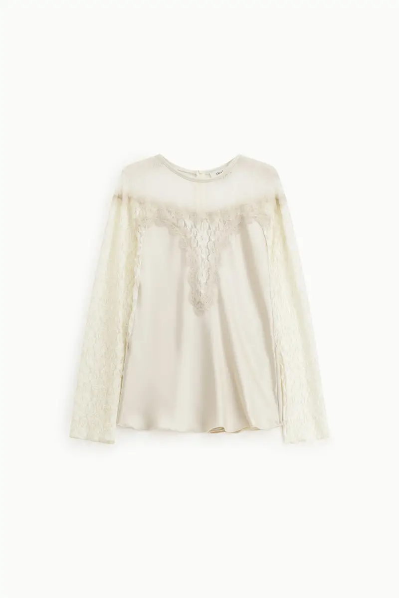 Blusa con maniche in pizzo e scollo tondo
