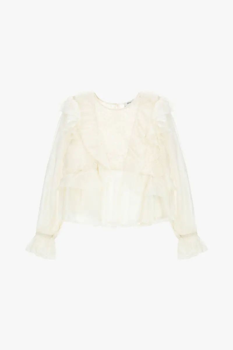 Blusa con volant e ricami in pizzo