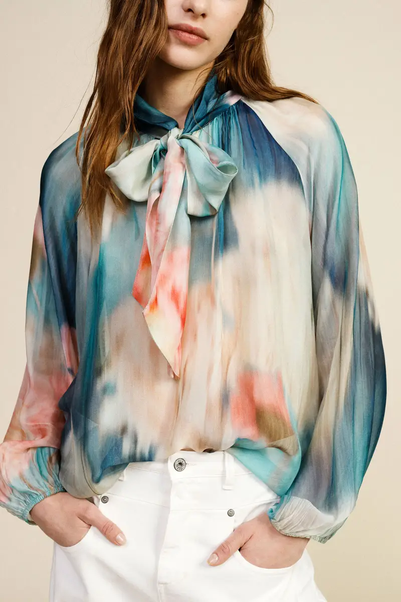 Blusa girocollo stampa acquarello maniche lunghe miniatura 3