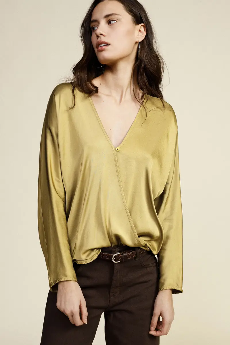 Blusa incrociata a maniche lunghe v-neck miniatura 2