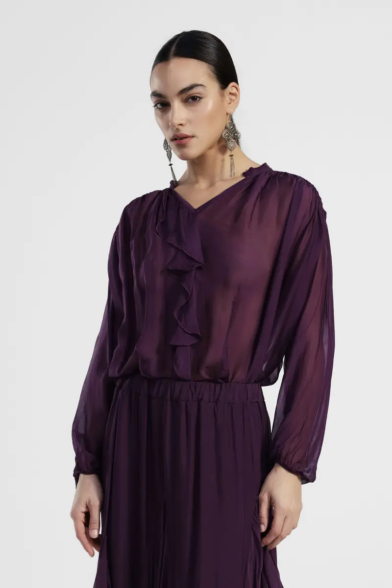 Blusa leggera con volant e maniche ampie miniatura 3