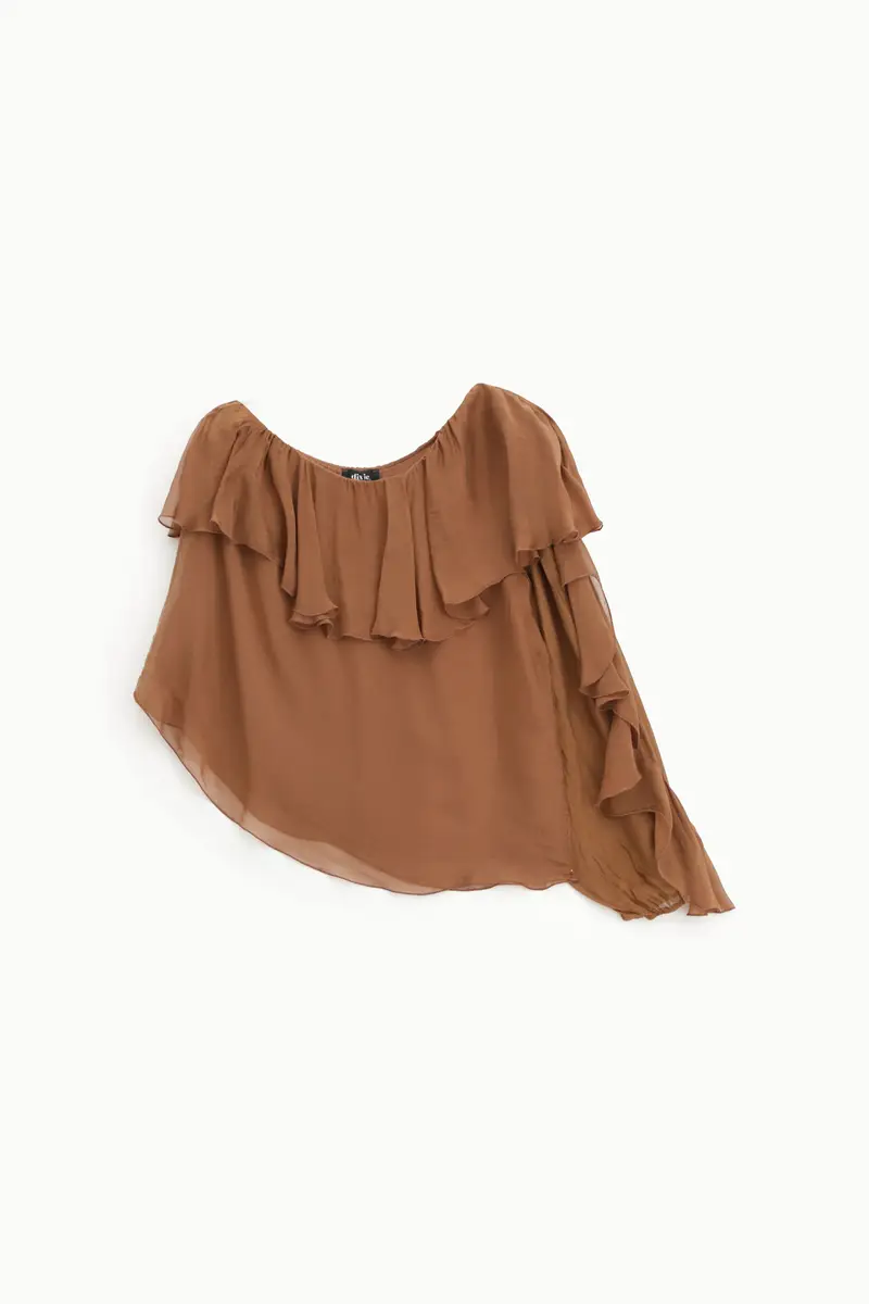 Blusa monospalla volant con manica lunga leggera
