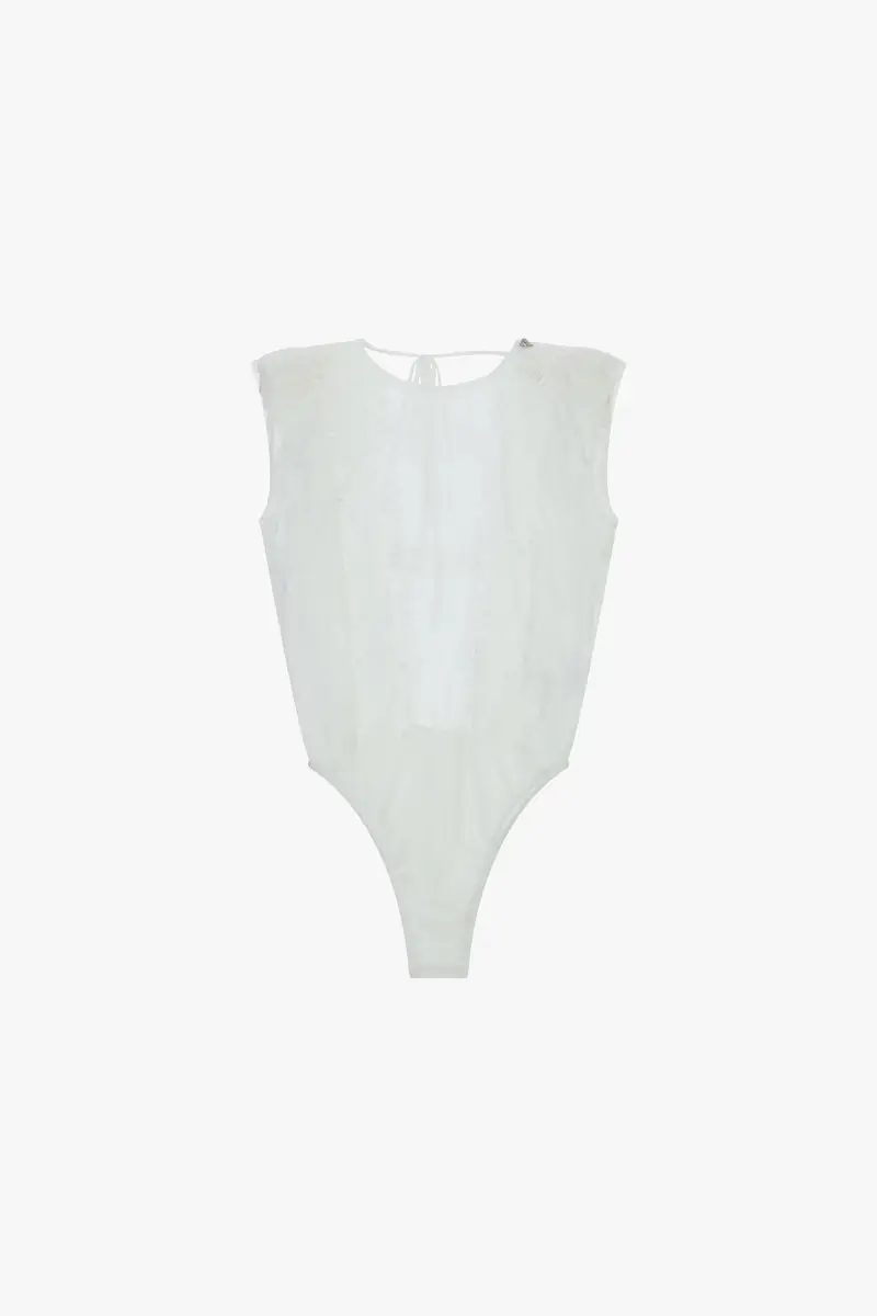 Body in pizzo senza maniche con volant laterali