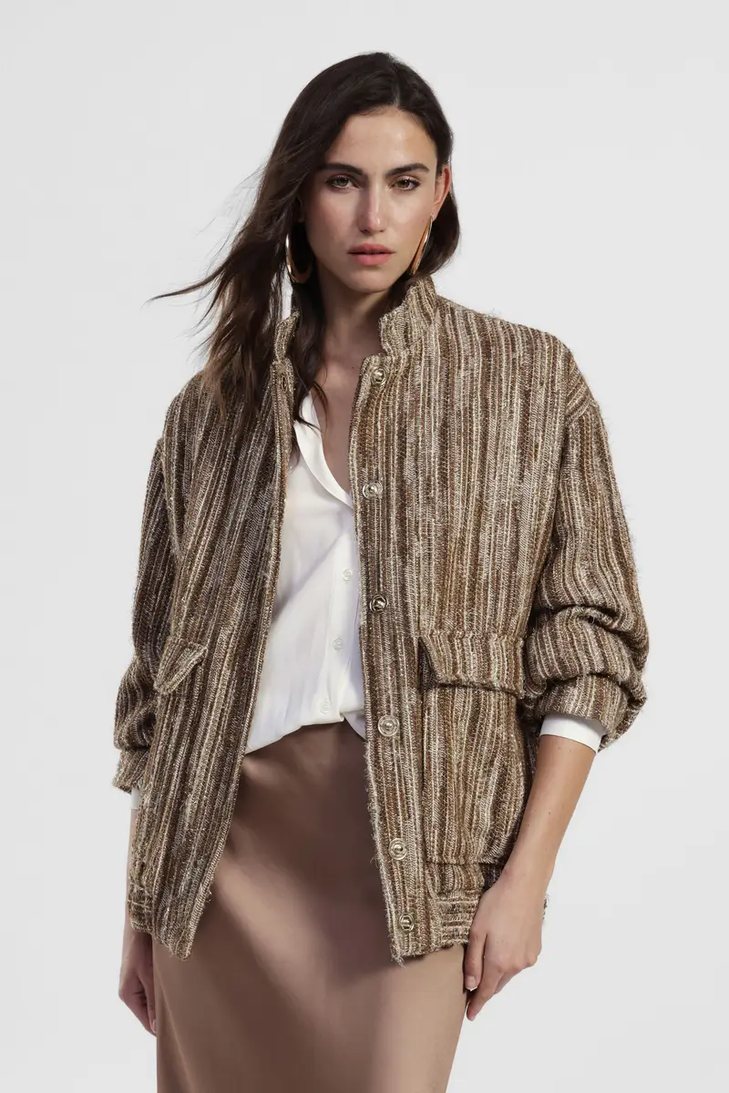 Bomber a righe con tasche frontali e bottoni miniatura 2