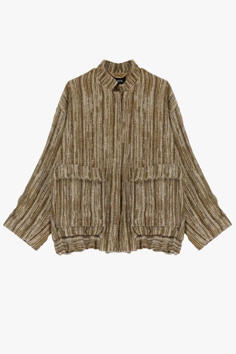 Bomber a righe con tasche frontali e bottoni