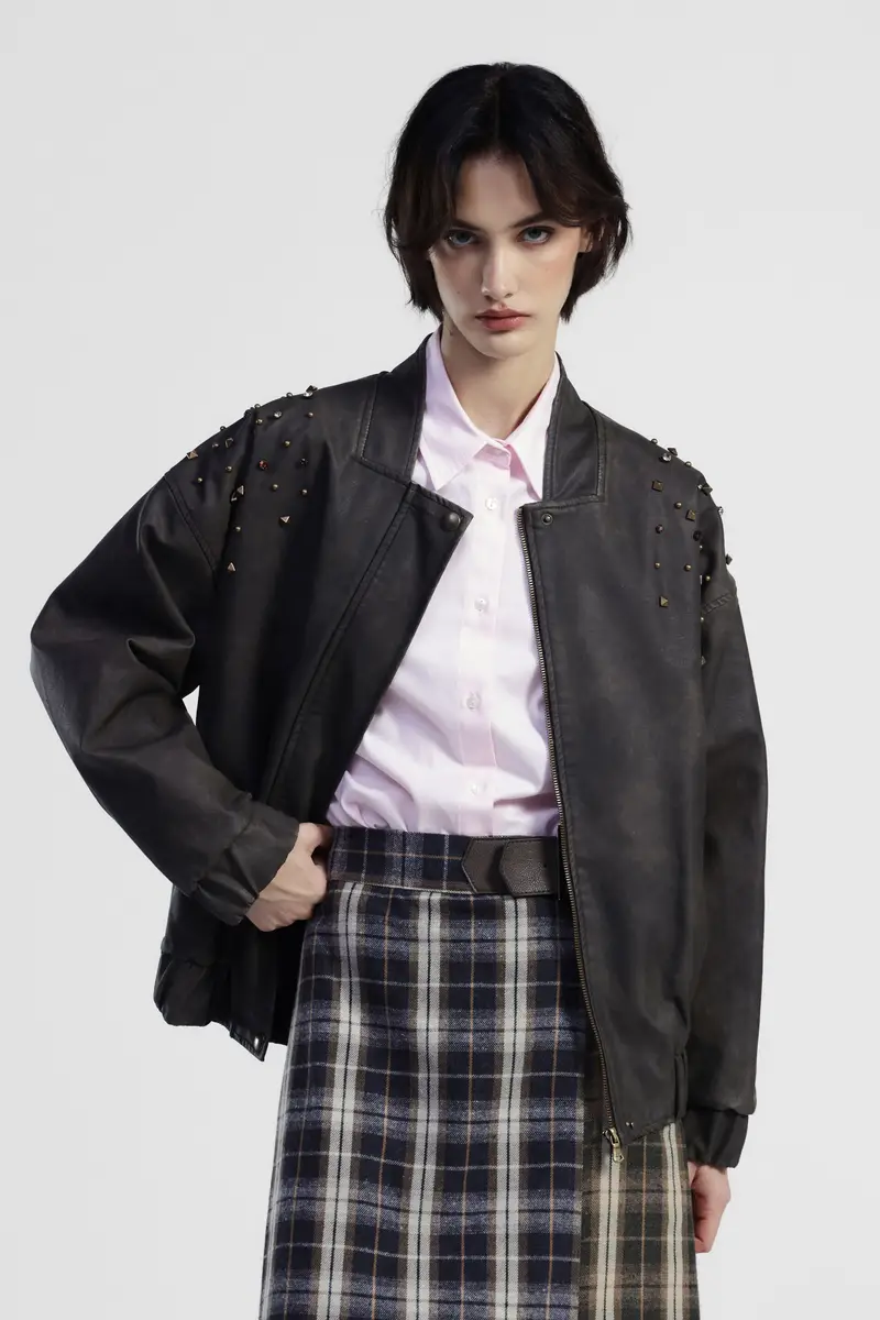 Bomber con applicazioni e chiusura frontale miniatura 2