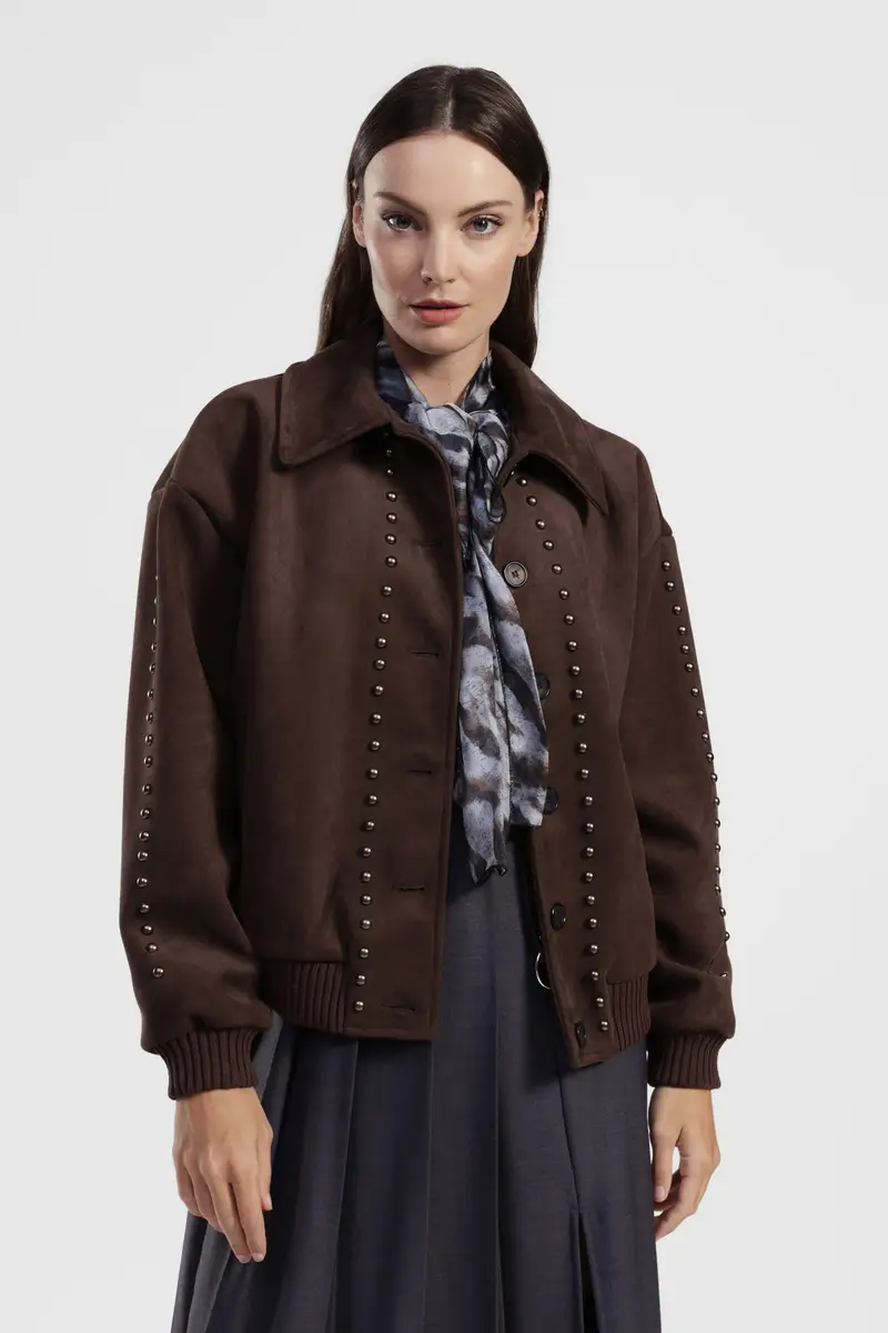 Bomber con borchie applicate e bottoni frontali miniatura 2