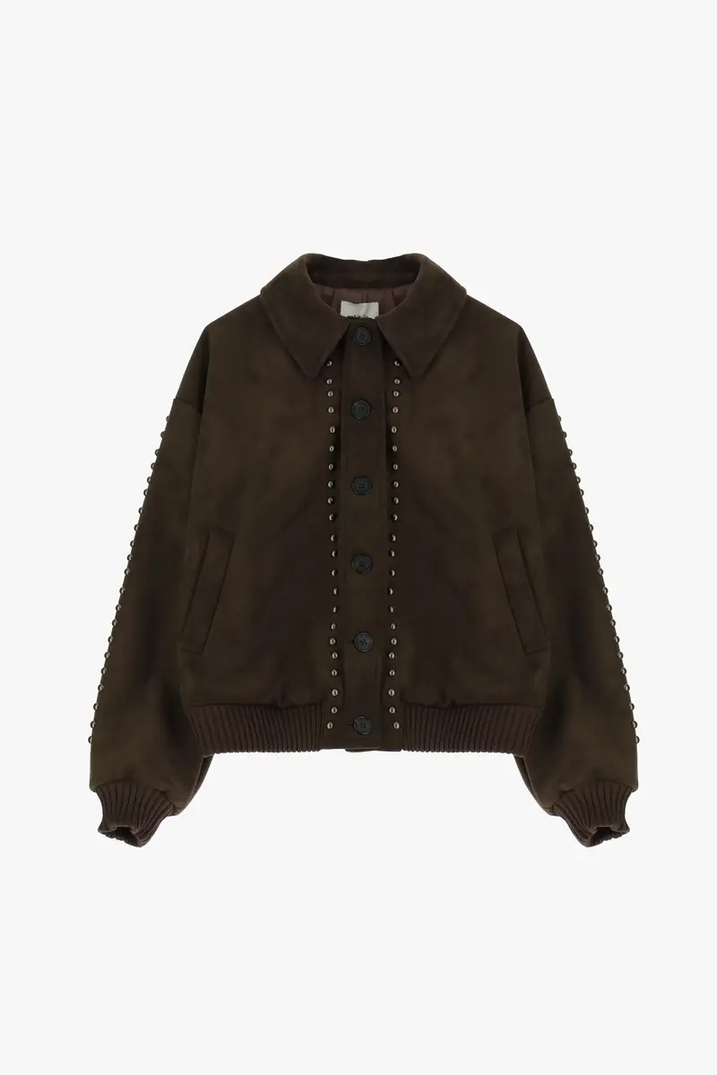 Bomber con borchie applicate e bottoni frontali