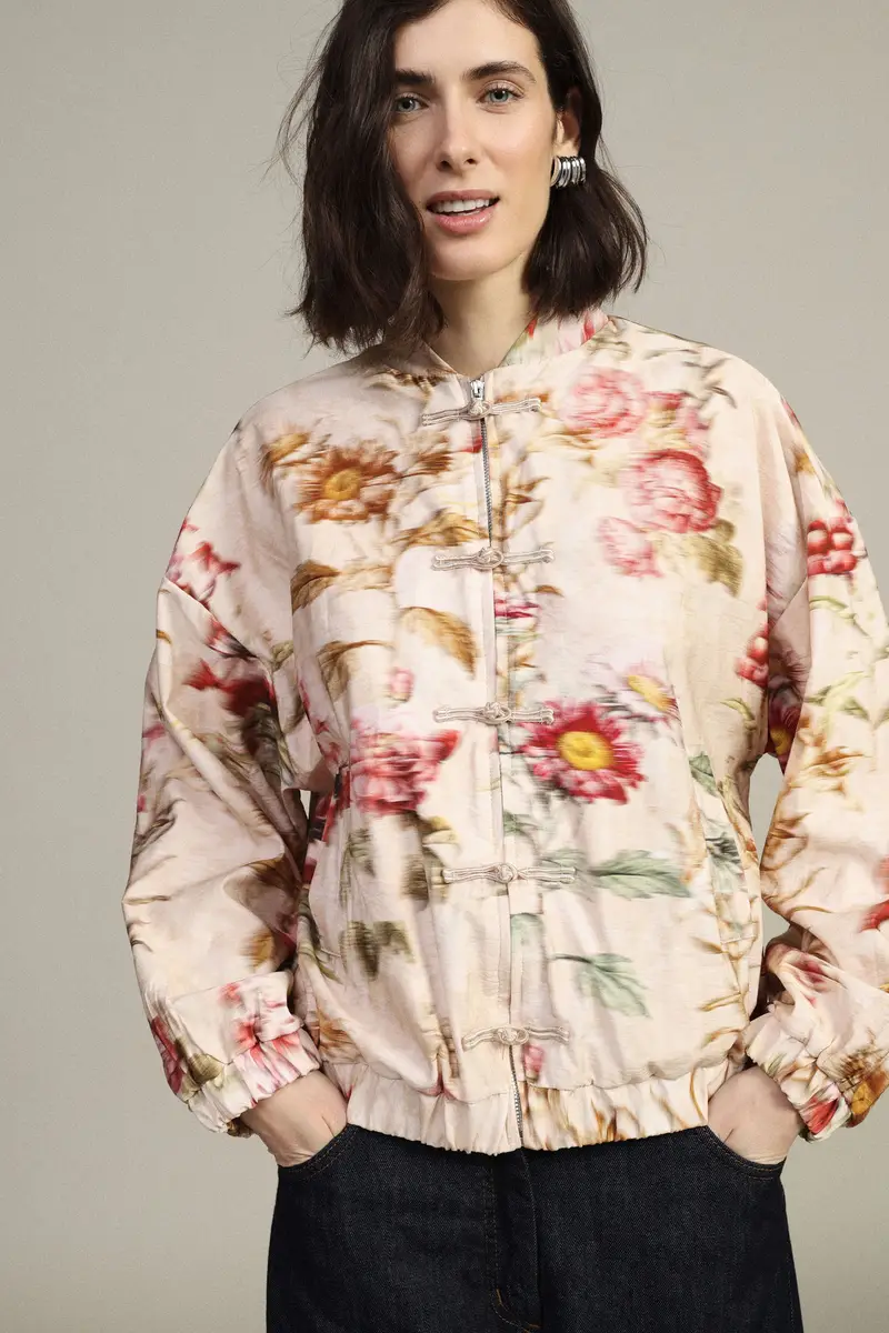 Dixie Bomber con fiori, zip e dettagli nodo miniatura 2