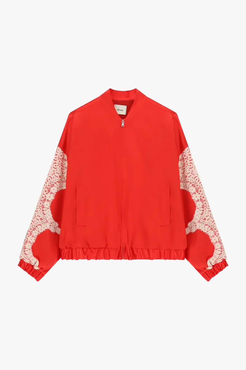 Bomber con maniche in pizzo e zip centrale