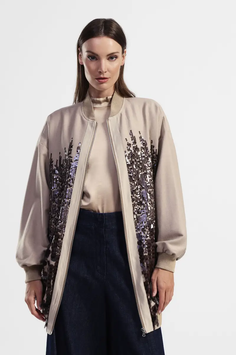 Bomber con paillettes e zip frontale miniatura 2