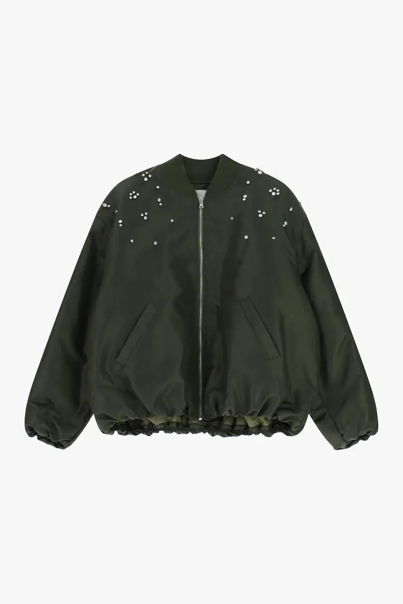Bomber con perle decorative e zip frontale