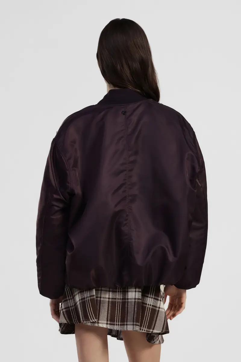 Bomber con perle decorative e zip frontale miniatura 3