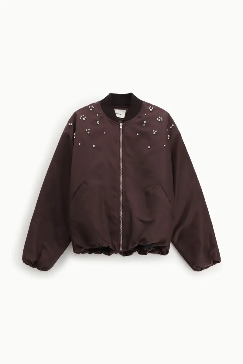 Bomber con perle decorative e zip frontale