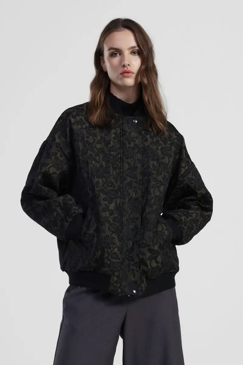 Bomber con stampa floreale e bordo a costine miniatura 2