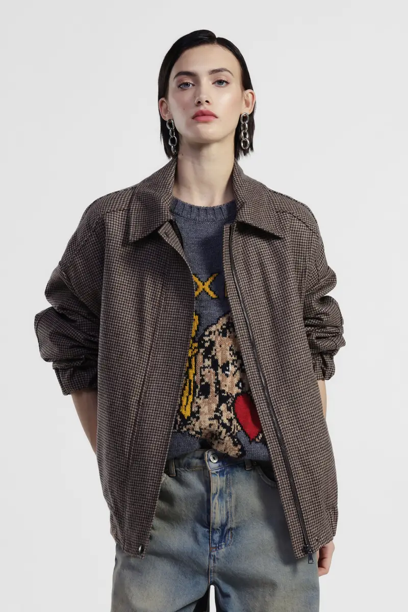 Bomber con zip e motivo pied-de-poule miniatura 2