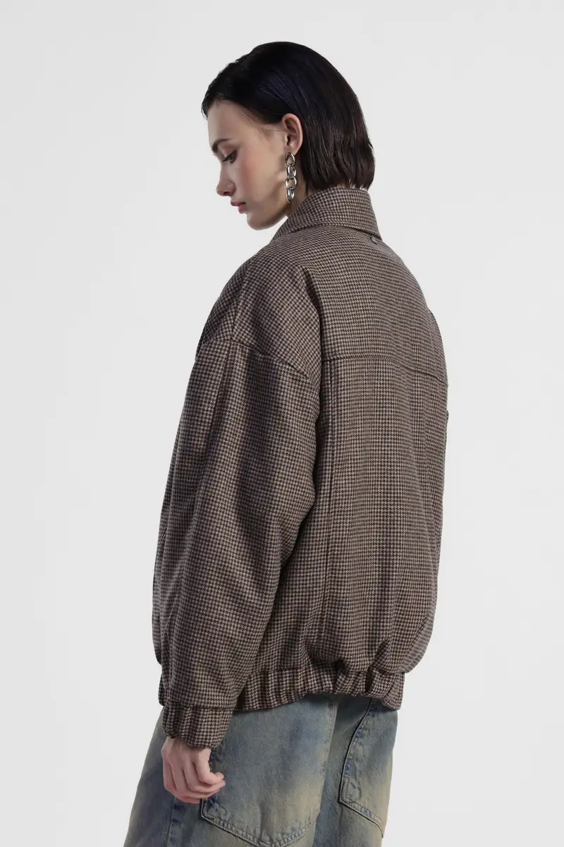 Bomber con zip e motivo pied-de-poule miniatura 3