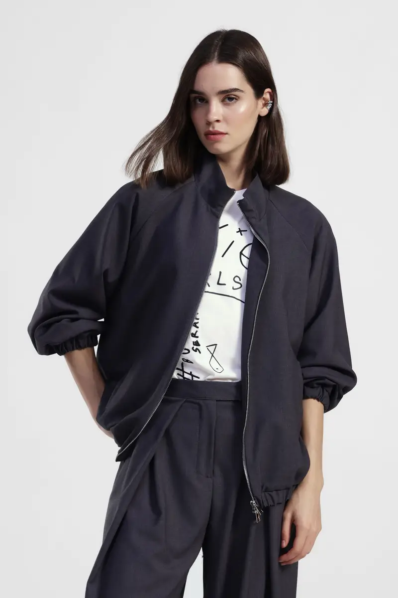 Bomber con zip e polsini elasticizzati miniatura 2