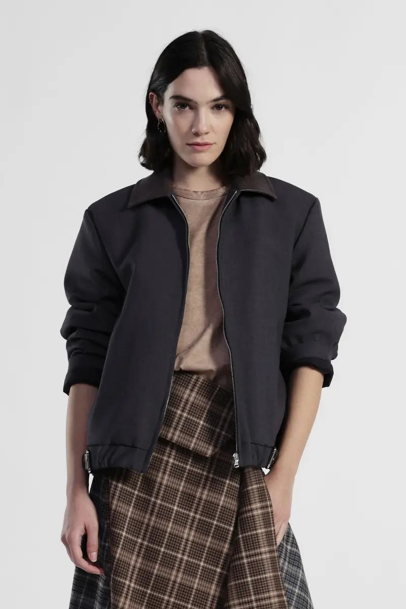 Bomber con zip frontale e dettagli fibbia miniatura 2