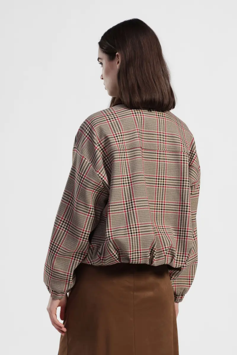 Bomber jacket con motivo check e collo a contrasto miniatura 3