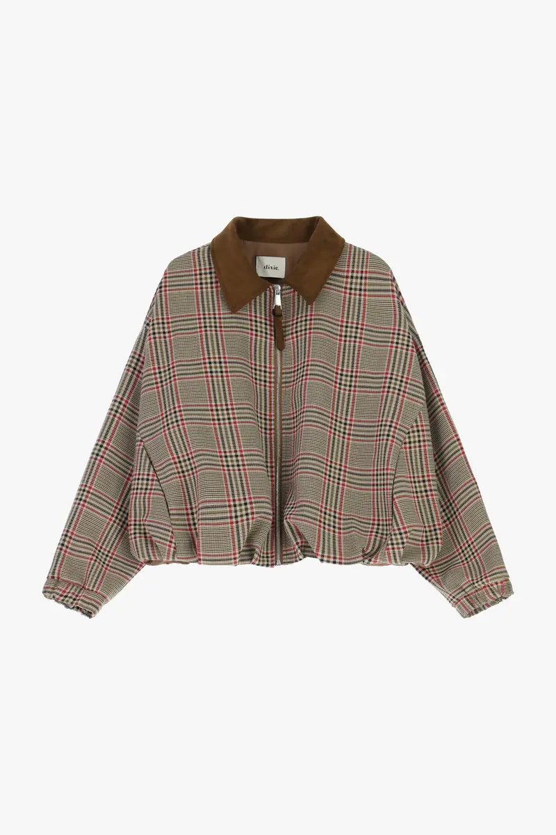 Bomber jacket con motivo check e collo a contrasto