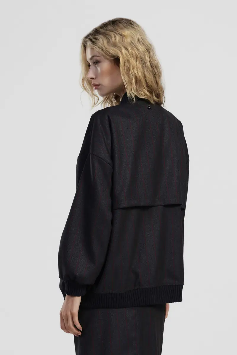 Bomber oversize a righe con tasche applicate miniatura 3