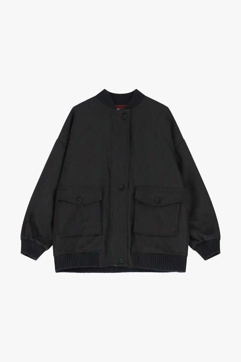 Bomber oversize a righe con tasche applicate