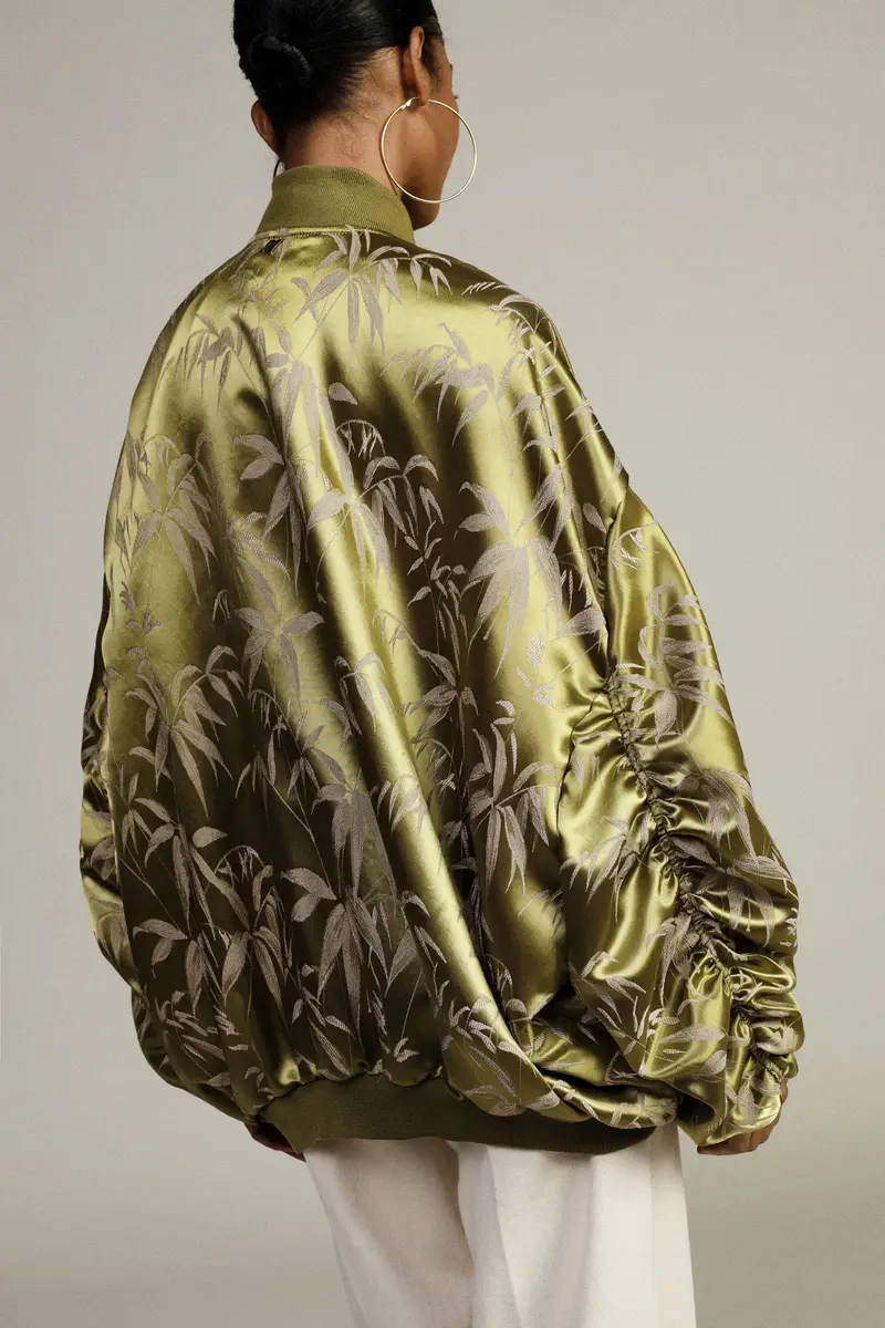 Bomber oversize con stampa foliage e zip miniatura 3