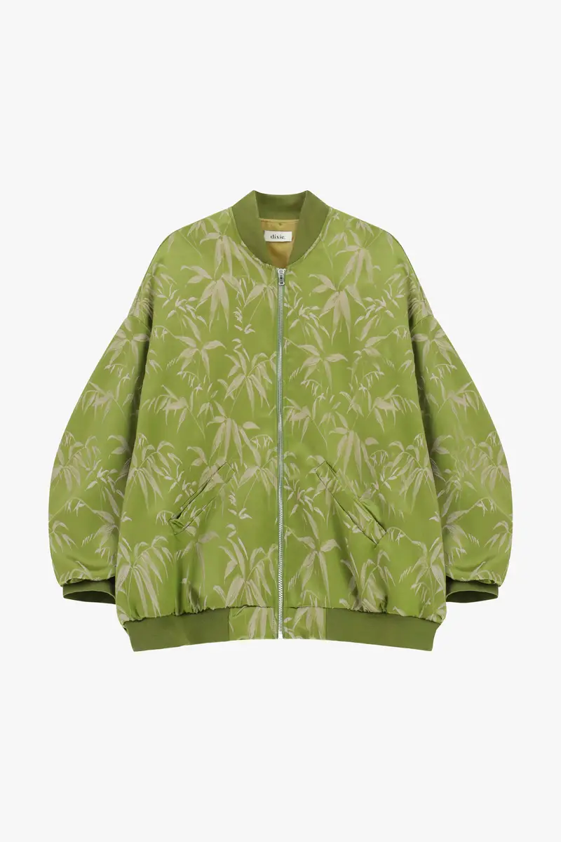 Bomber oversize con stampa foliage e zip