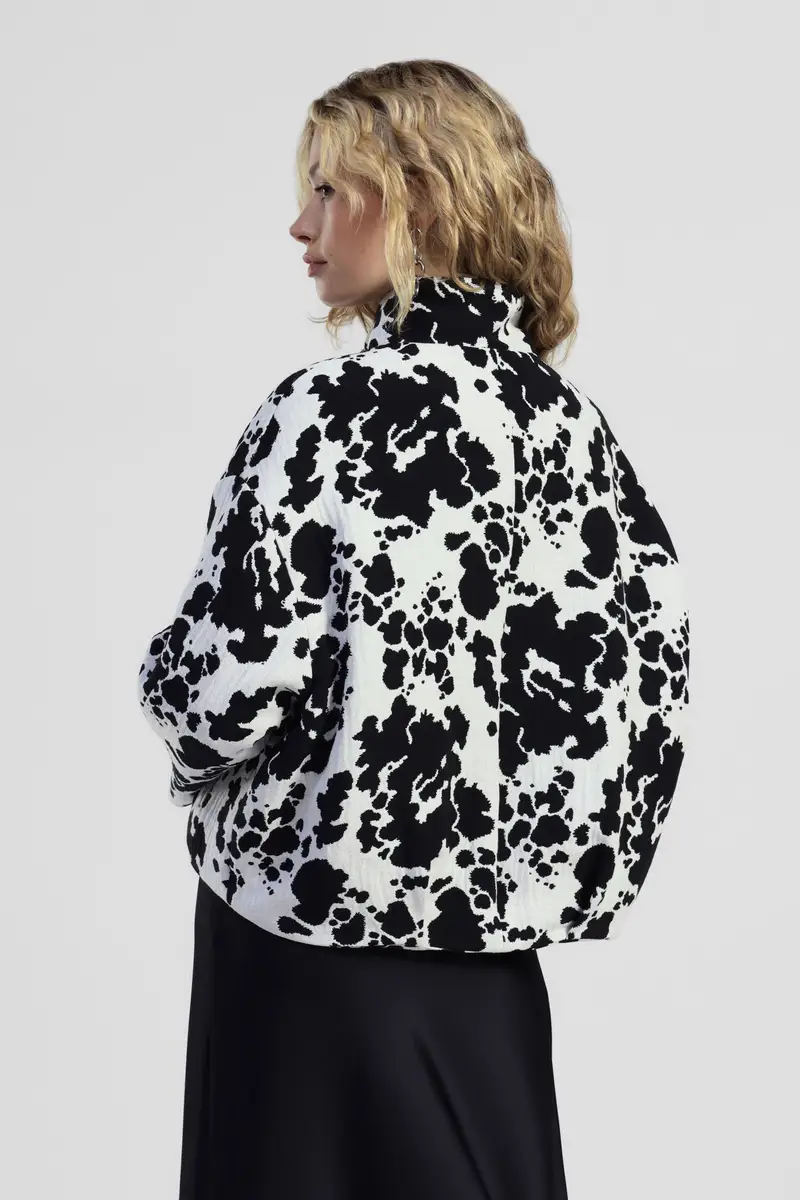Bomber stampa maculata zip e collo alto miniatura 3