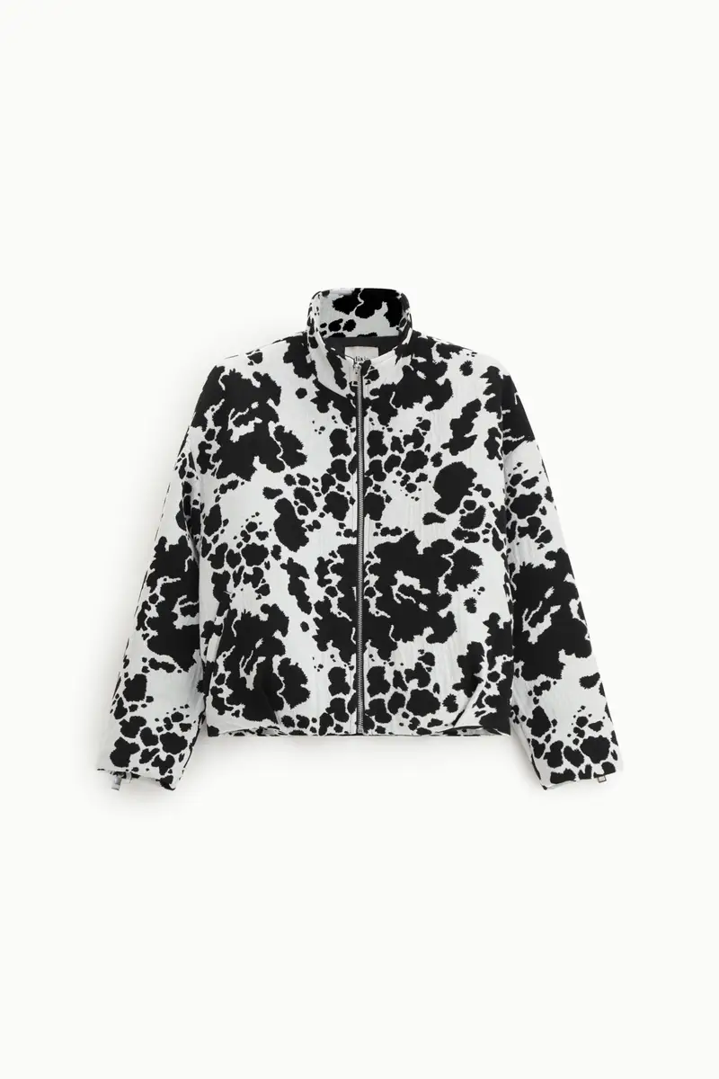 Bomber stampa maculata zip e collo alto