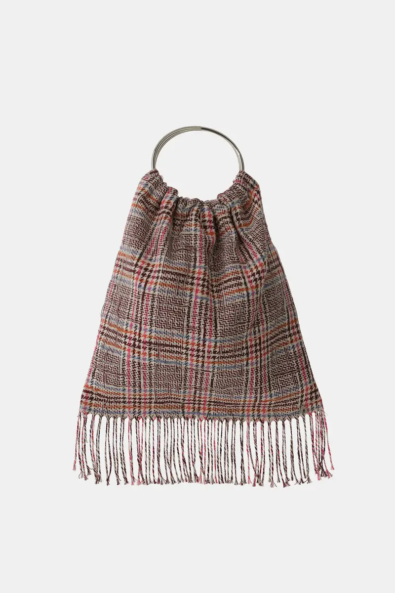 Borsa fantasia check con manici metallici