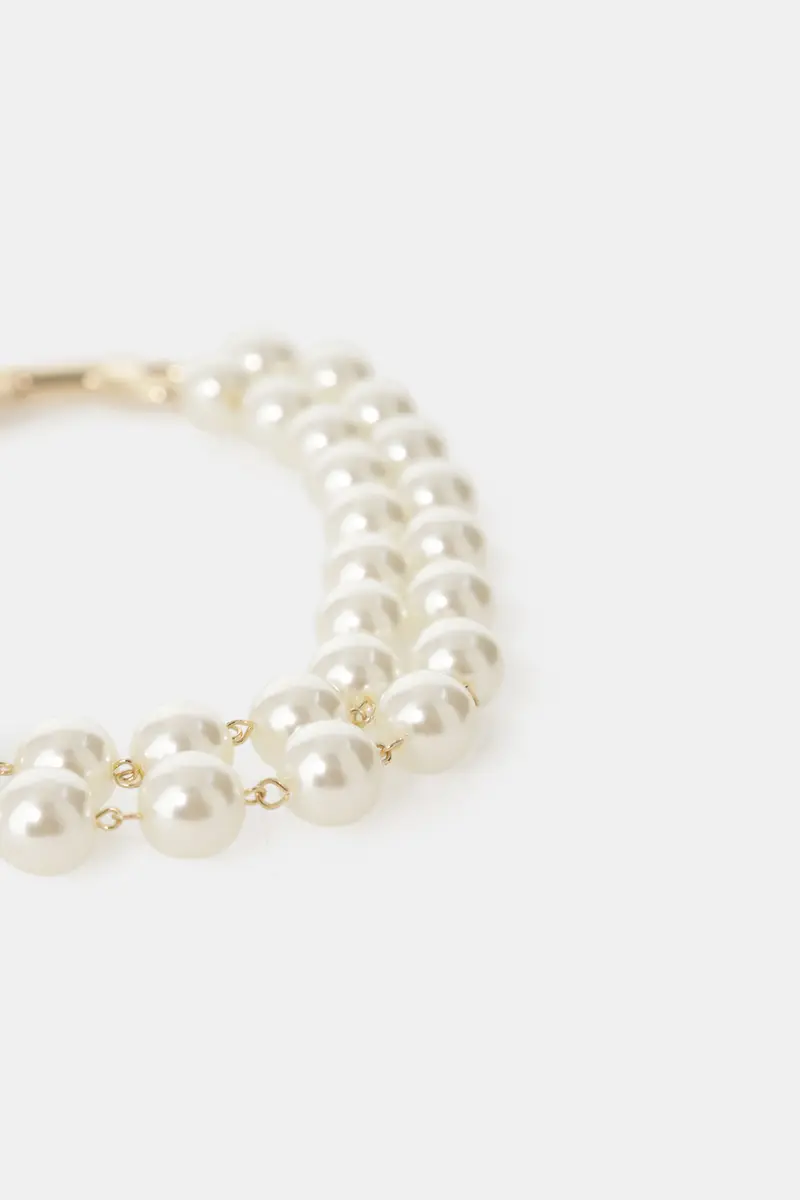 Bracciale doppio filo con perle e chiusura moschettone miniatura 2