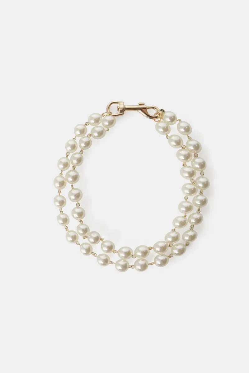 Bracciale doppio filo con perle e chiusura moschettone