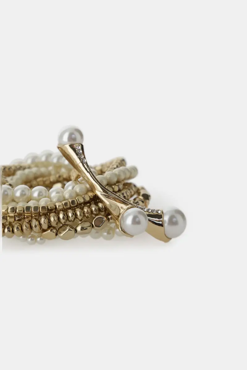 Bracciale multi-filo con perle e metallo dorato miniatura 2