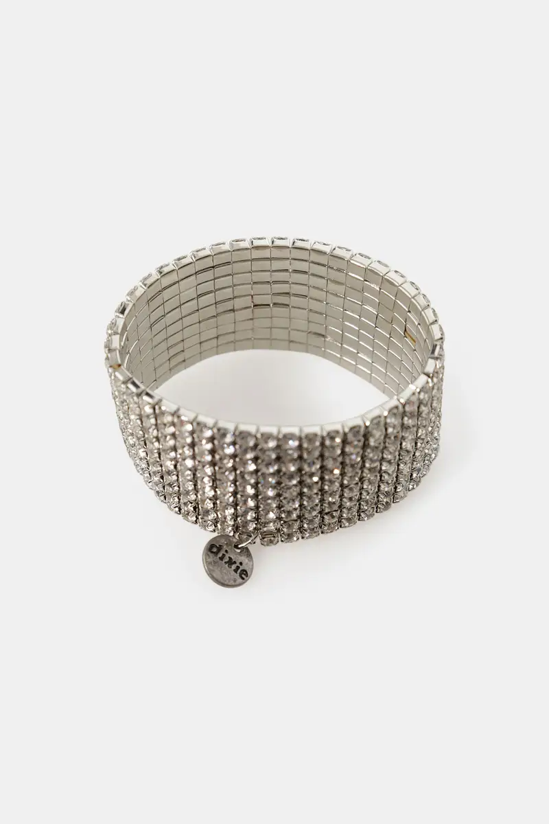 Bracciale rigido con strass a fascia larga e ciondolo miniatura 3