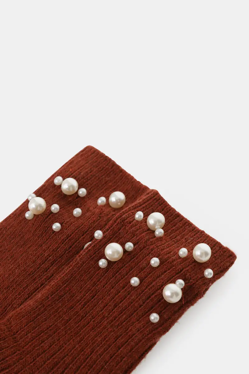 Calzini lavorati a coste con perle applicate miniatura 2