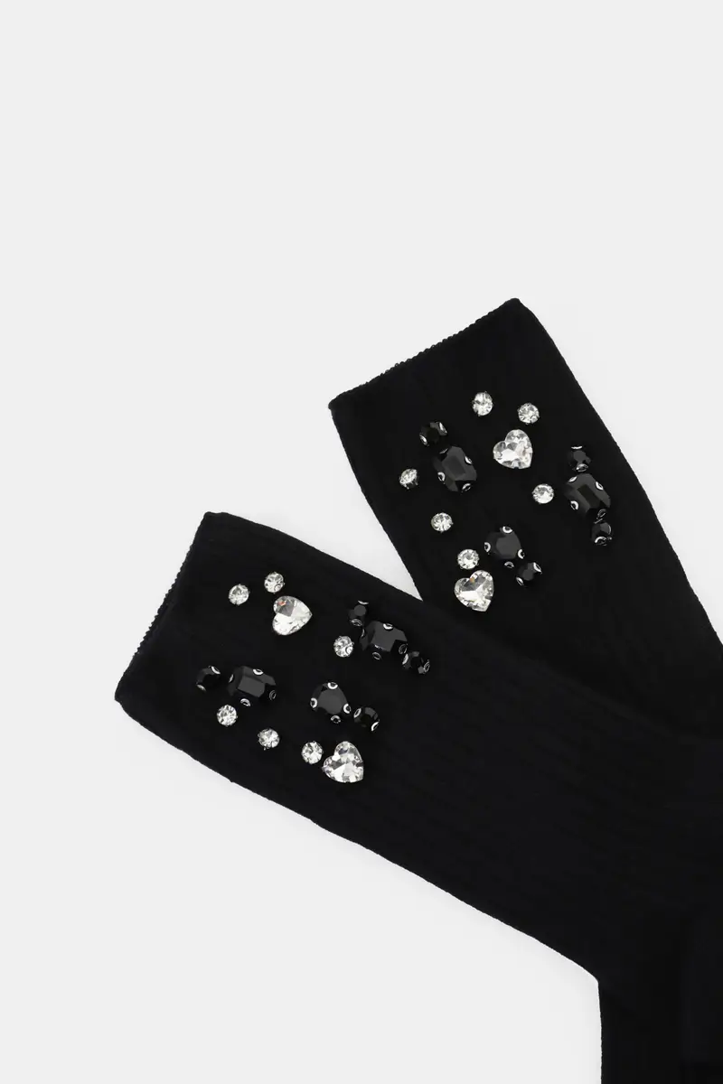 Calzini lunghi in maglia con cristalli applicati miniatura 2