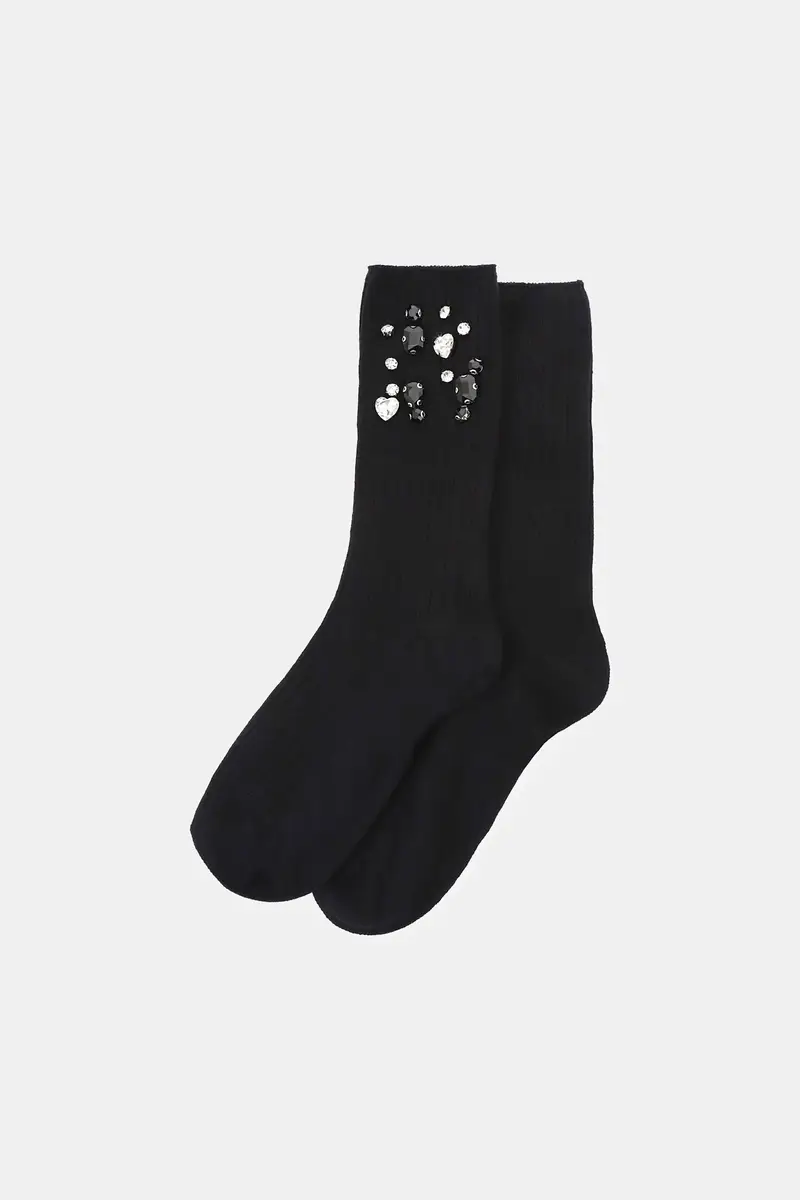 Calzini lunghi in maglia con cristalli applicati