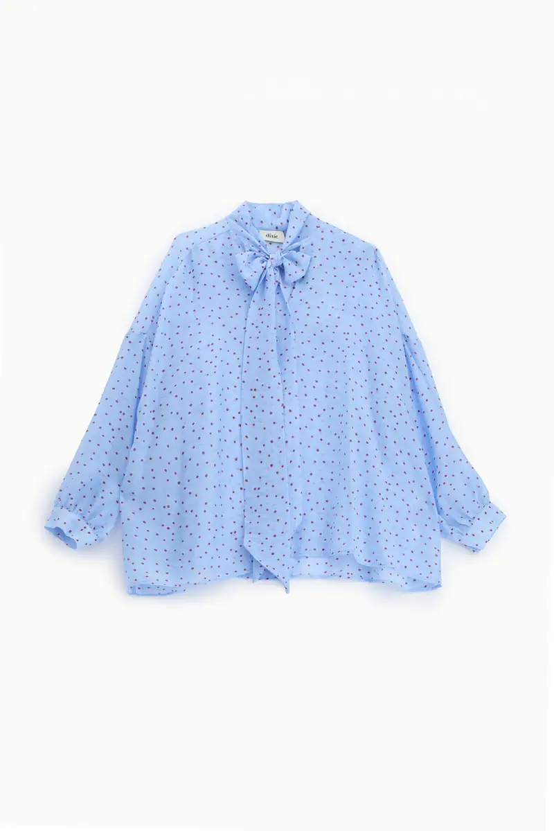 Camicia a pois con fiocco e maniche lunghe