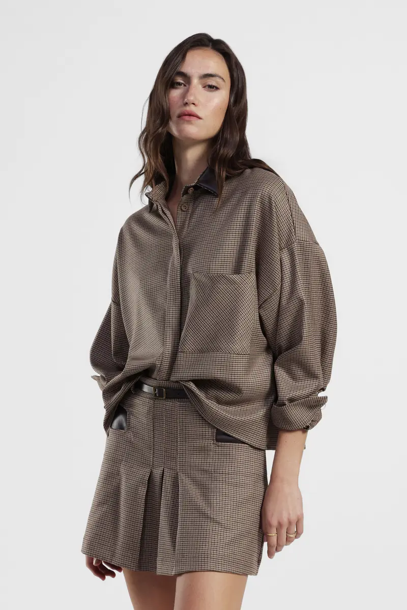 Camicia a quadretti con colletto a contrasto miniatura 2