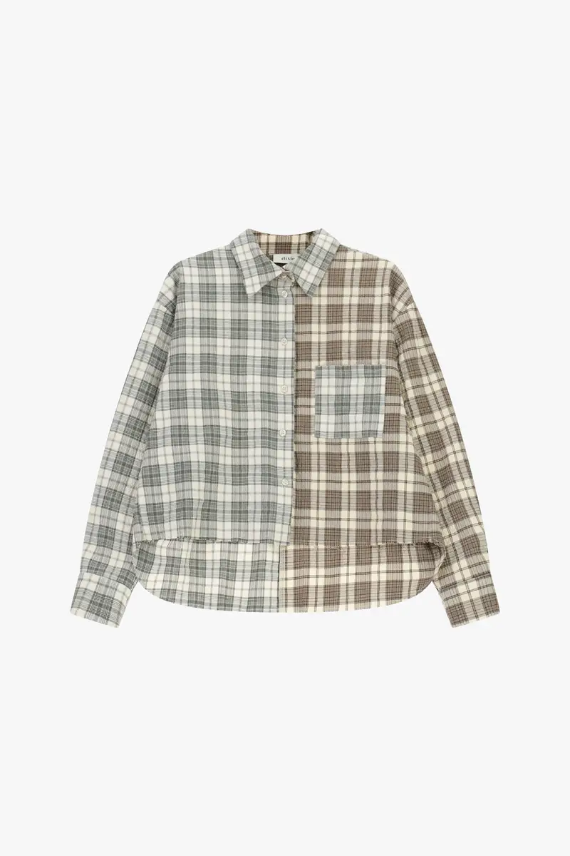 Camicia a quadri bicolore con tasca frontale