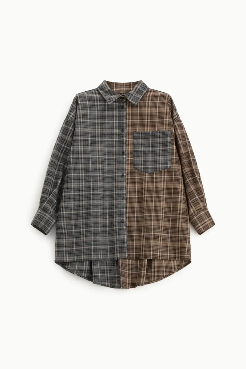 Camicia a quadri, collo classico, tasca applicata